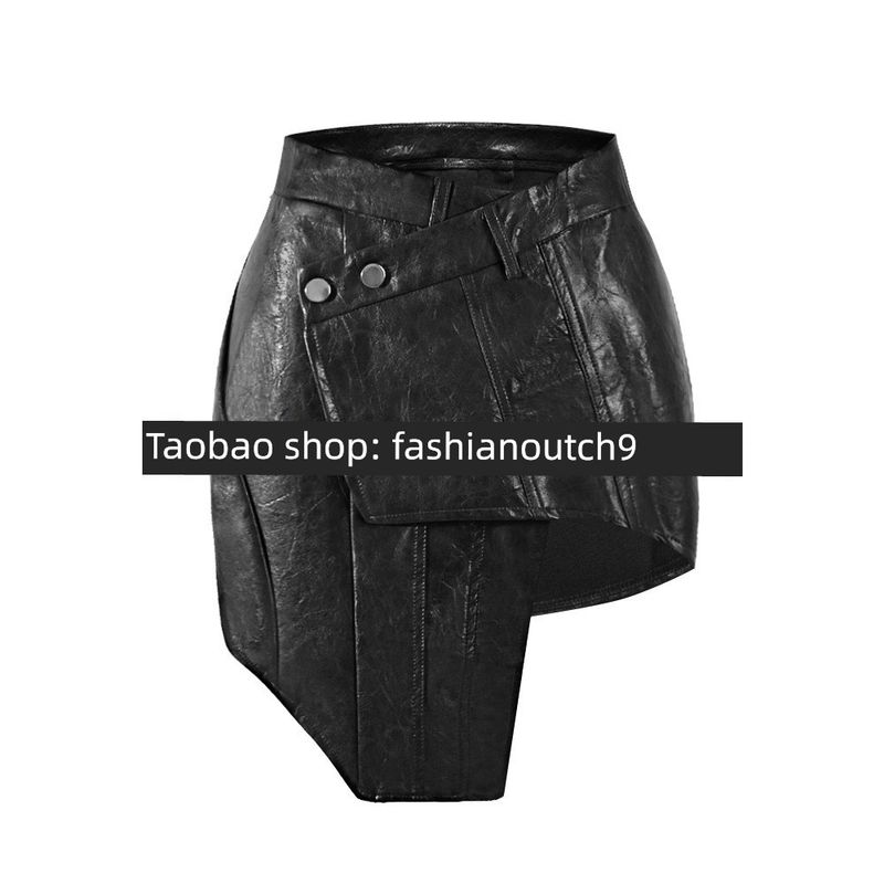 

2025 Модная кожаная юбка-полусолнце с сумкой Black M