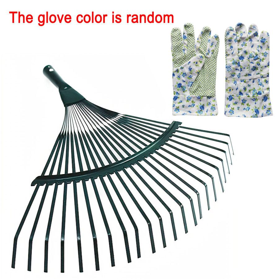 

Газонные грабли Совок для листьев Грабли, Нержавеющая сталь Метла Идеально подходит для удаления осенних листьев без ручки темно-зеленого