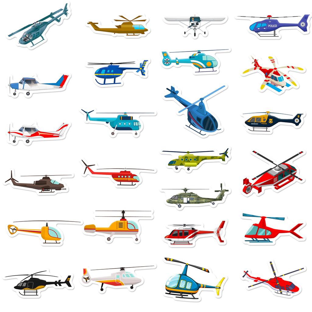 50Pcs Helicopter Stickers Waterproof Reusable DIY Decals for Phone Case Laptop Luggage