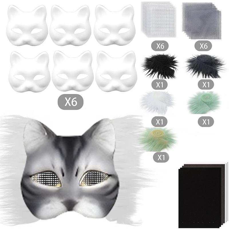 29Pcs Mask Set Blank Mask Half Face Hand Drawn Animal Cat Fox Mask Diy Handmade Graffiti Half Face Mask Party Christmas Gifts