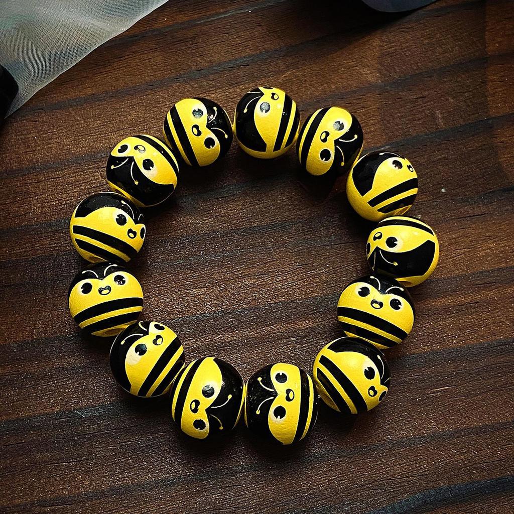 Fashionable Halloween Wood Bead Bracelet Pumpkin Spidererb Funny Face Bangle Hand Link Chain for Women's Accessories