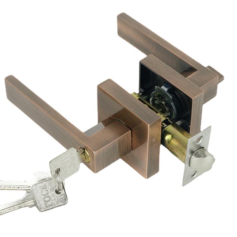 Black Door Handle Door Handle Lock Square Channel Privacy Mask Interior Bedroom Room Bathroom Three-Bar Spherical Lock Home Lock