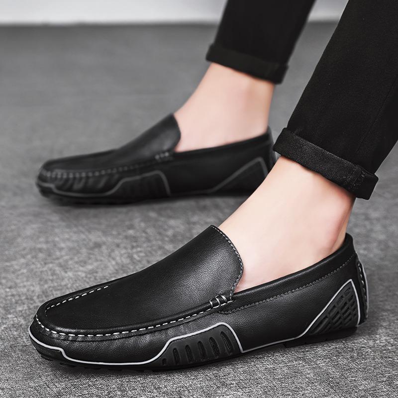 Large size men's shoes genuine leather Doudou shoes summer breathable casual leather shoes one pedal driving tide shoes comfortable