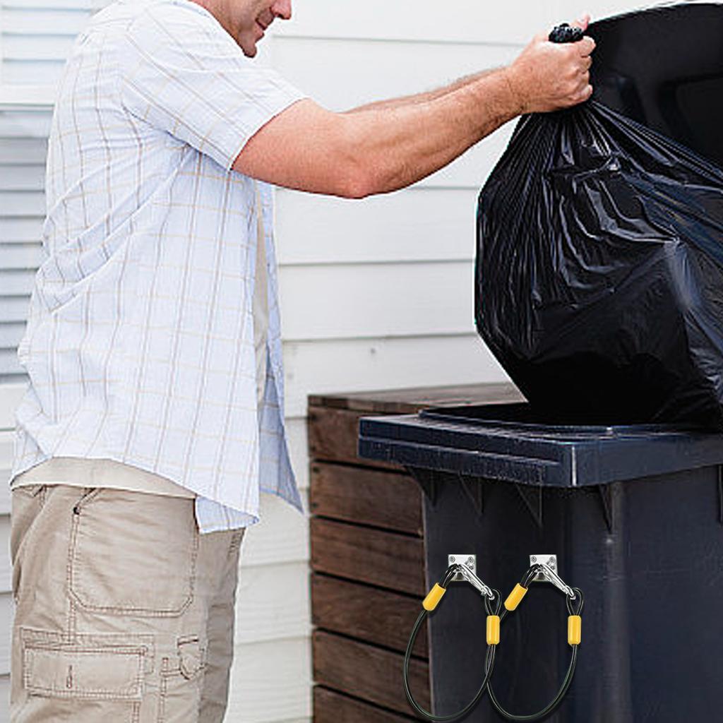 Pack Of 2 Heavy Duty Garbage Can Lid Locks Secure Outdoor Bin Lids with Steel Cable Straps Bin Lid Security Locks Set