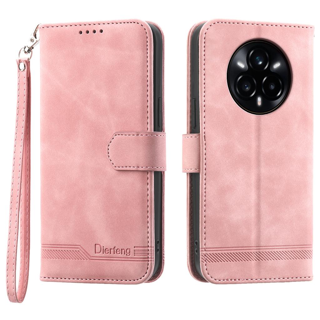 DIERFENG DF-03 For Realme 14 Pro 5G Leather Case Lines Imprint Wallet Phone Cover