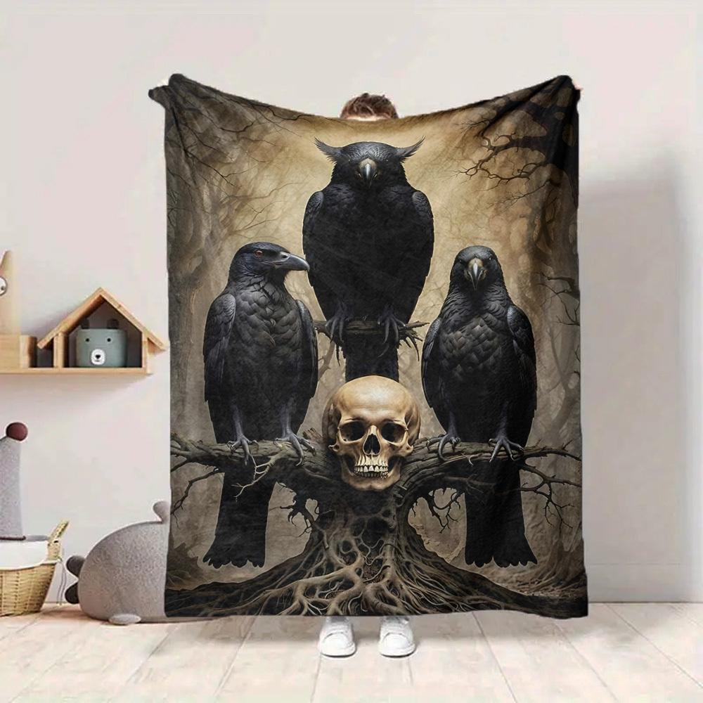 1PC Raven, Skull Blanket - Soft Warm All-Season Throw for Sofa, Bed, Car, Office, Throw For Sofa Yy250916093