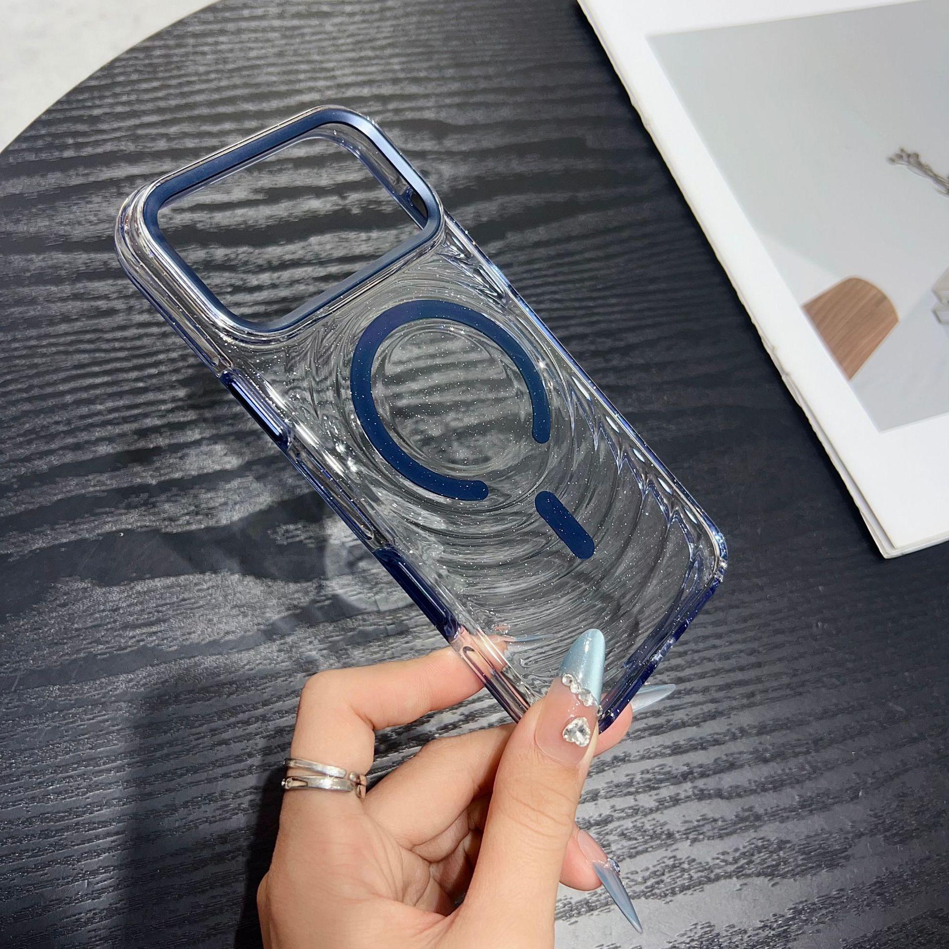 Apple 17 Pro Max Magnetic Wave Glitter iPhone 16 Pro Drop-proof Transparent Case 17Pro