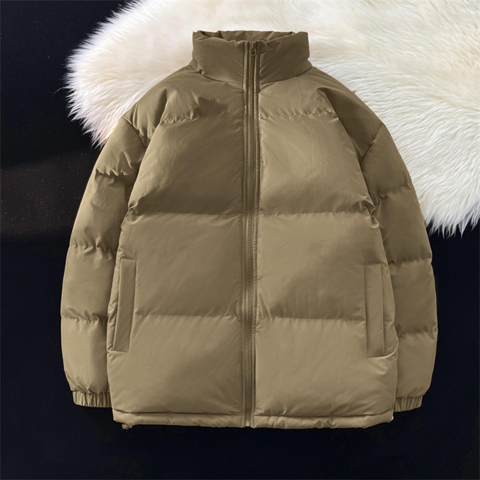 

Зимняя однотонная Свободная утолщенная хлопковая куртка с воротником-стойкой, кардиган, пальто L хаки