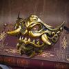 Halloween Cosplay Costume Mask Japanese Hannya Red Half Mask, Wolf Teeth & Embossed Cloud Details, Breathable Lightweight Distressed Design