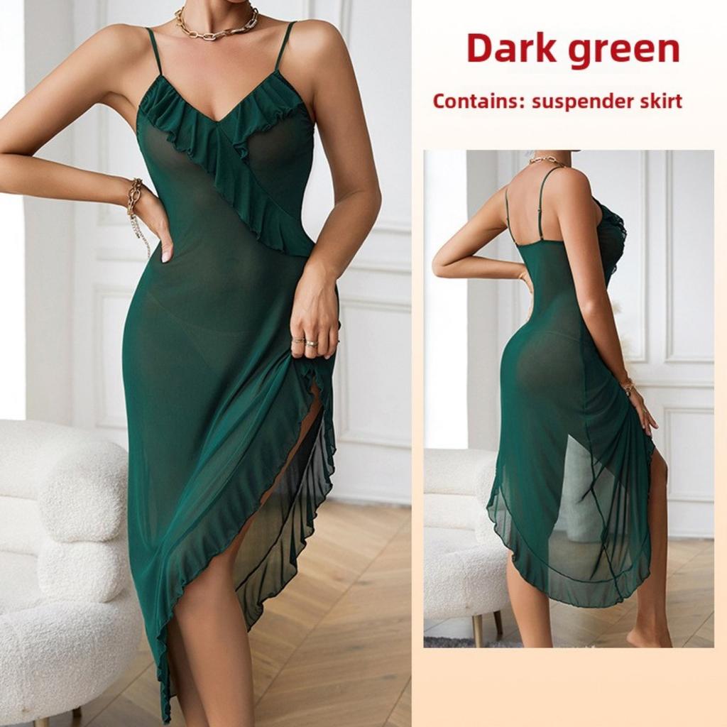 Sexy Mesh See-through Pajamas Sexy Underwear Suspenders Nightgowns Loungewear