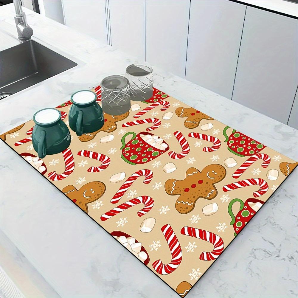 1Pcs Gingerbread Coffee Rubber Drying Mat With Retro Coffee Tableware For Coffee Shop Kitchen Carpet Tableware Durable Diatom Mud Table Mat
