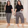 Large Size Pajamas for Women Short Sleeves V Neck Shirts and Draw String Long Pants 2 Piece Comfy Sleeping Suites Plus Size Home Sleep Lounge Wear