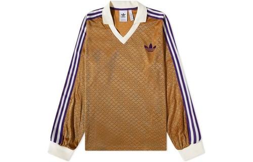 adidas Originals Trefoil Stripe Logo Print V-Neck Long Sleeve T-Shirt IB3438 S коричневый