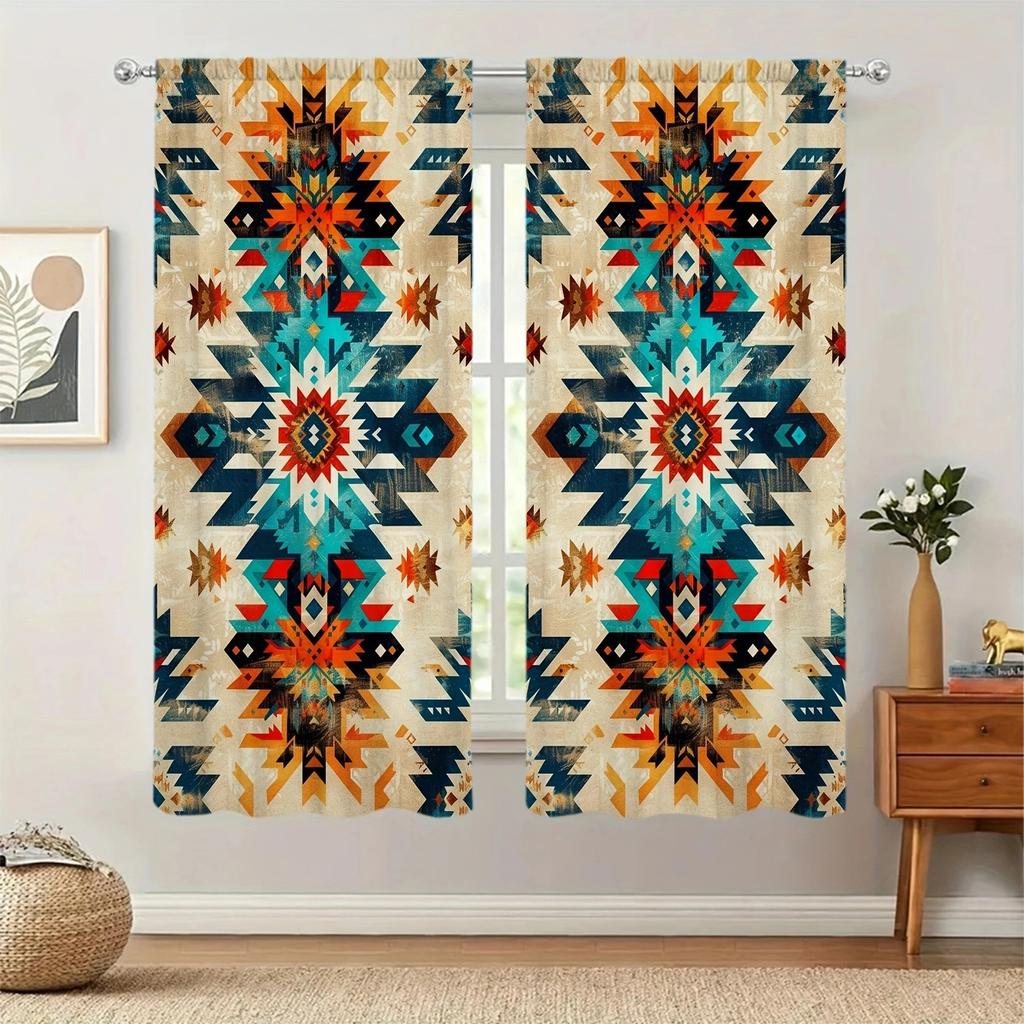 Tribal Art Printed Curtain for Home Decor - Rod Pocket Window Treatment for Bedroom, Kitchen, Living Room