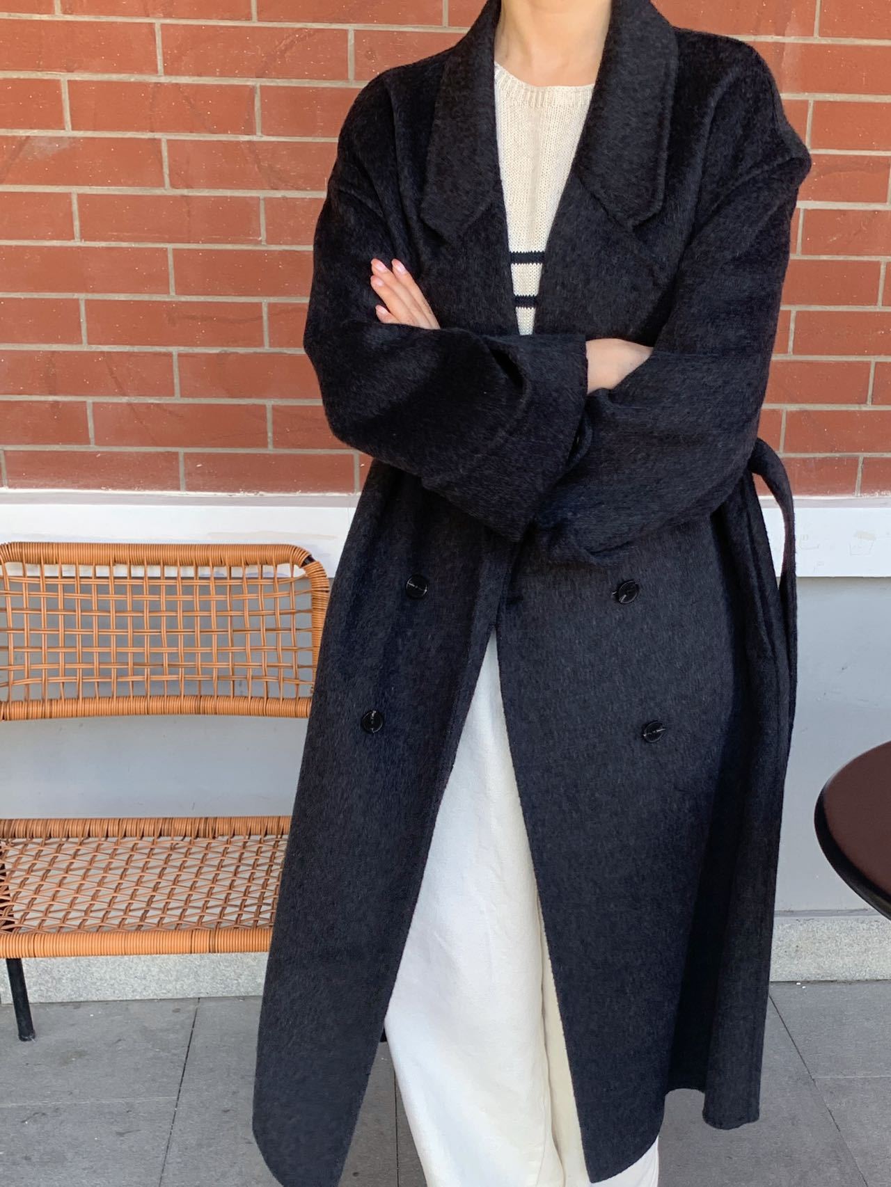 

New high-end casual double-sided wool coat women s lace-up waist versatile medium and long wool coat S 90-62.5 kg чорний