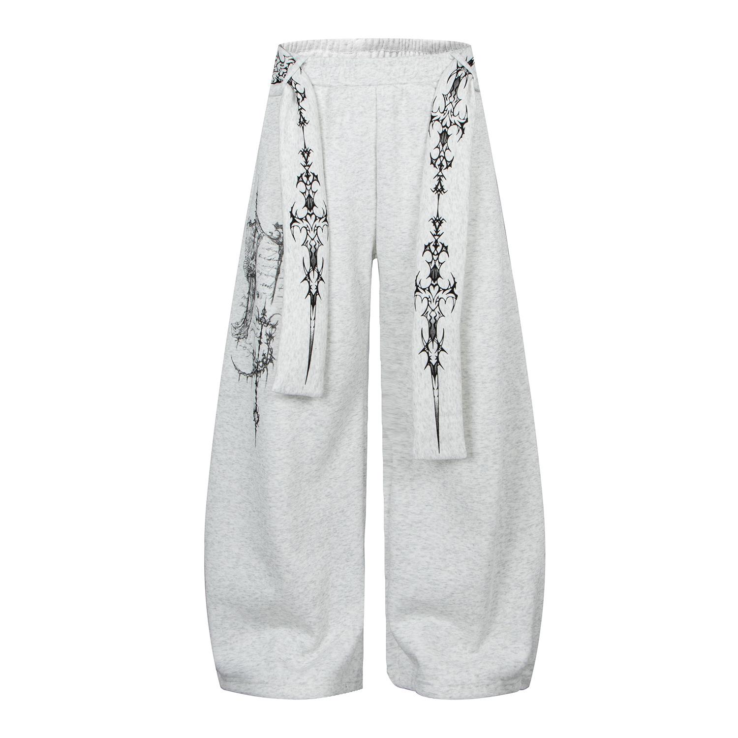 

Unisex Retro Graffiti Velvet-Lined Loose Pants Large серый