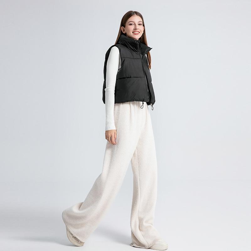 Solid Stand Collar Short Autumn Winter Jacket Coat Parka Vest Women M-XL