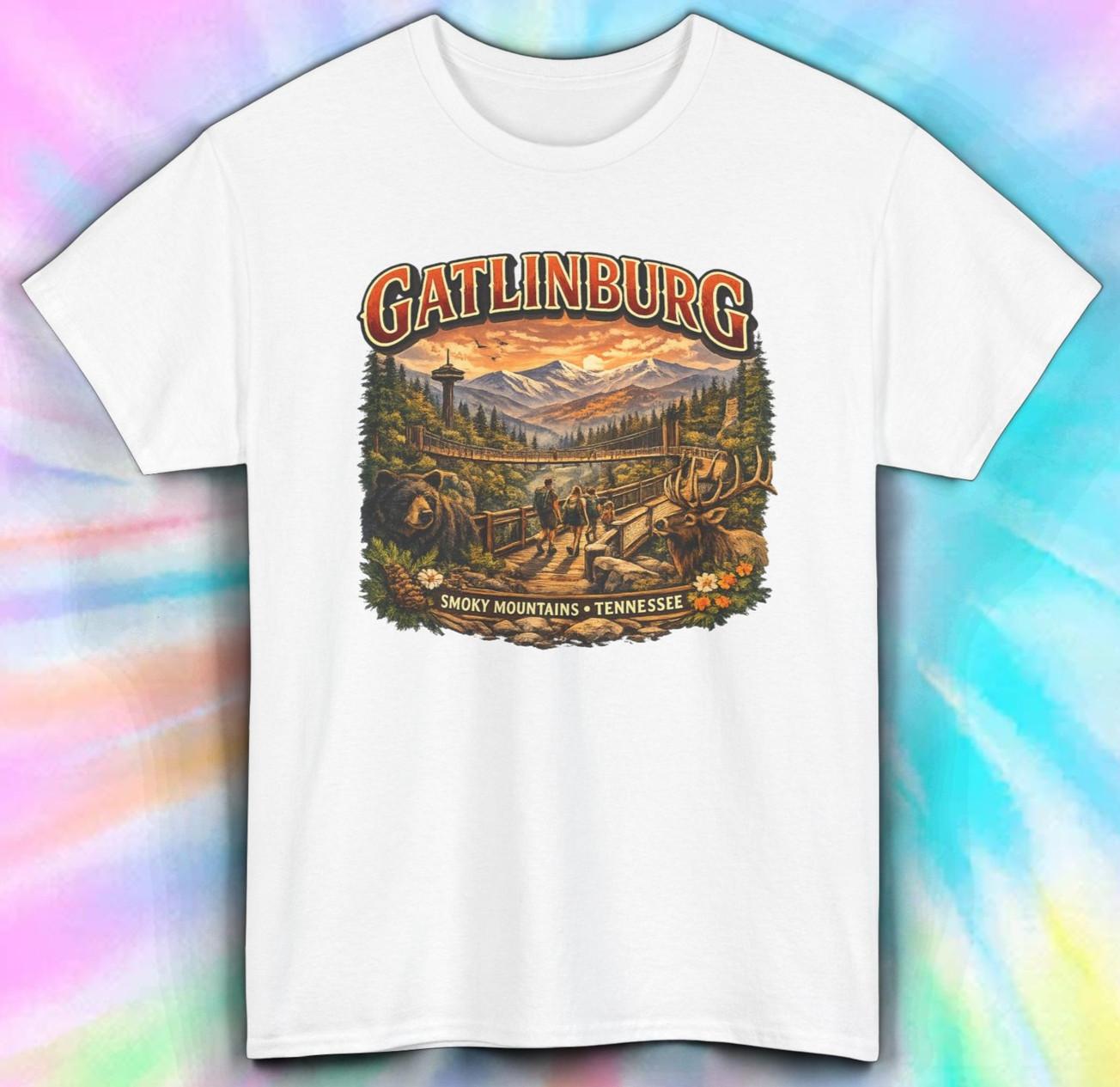 Gatlinburg Tennessee Smoky Mountains Bear Deer Hiking Graphic Tee S-5XL XXXXL