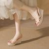 Wedge Heel Thick-soled Fish Mouth Slippers Women's New Summer Open-toe Wear Waterproof Table High-heeled Straw Sandals