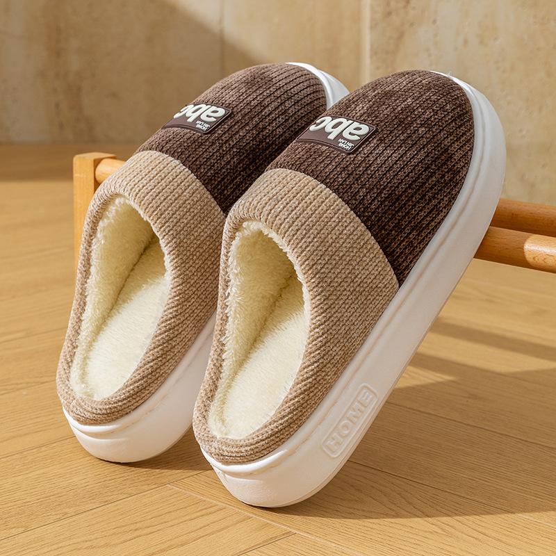 Lightweight brown bear head cotton slippers home use plush plush slippers autumn and winter warm couple cotton slippers