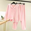 Ladies' Casual And Comfortable Long Sleeved Solid Color With Thick Velvet Sleepwear And Warm Pants Plus Size Set
