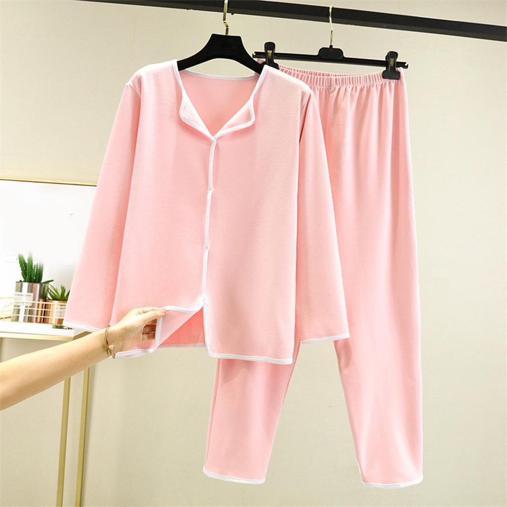 Ladies' Casual And Comfortable Long Sleeved Solid Color With Thick Velvet Sleepwear And Warm Pants Plus Size Set