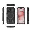 For iPhone 15 Case Kickstand with 2Pcs Screen Film WANLONFENG KJ Series PC TPU Phone Cover (Big Lens Hole)