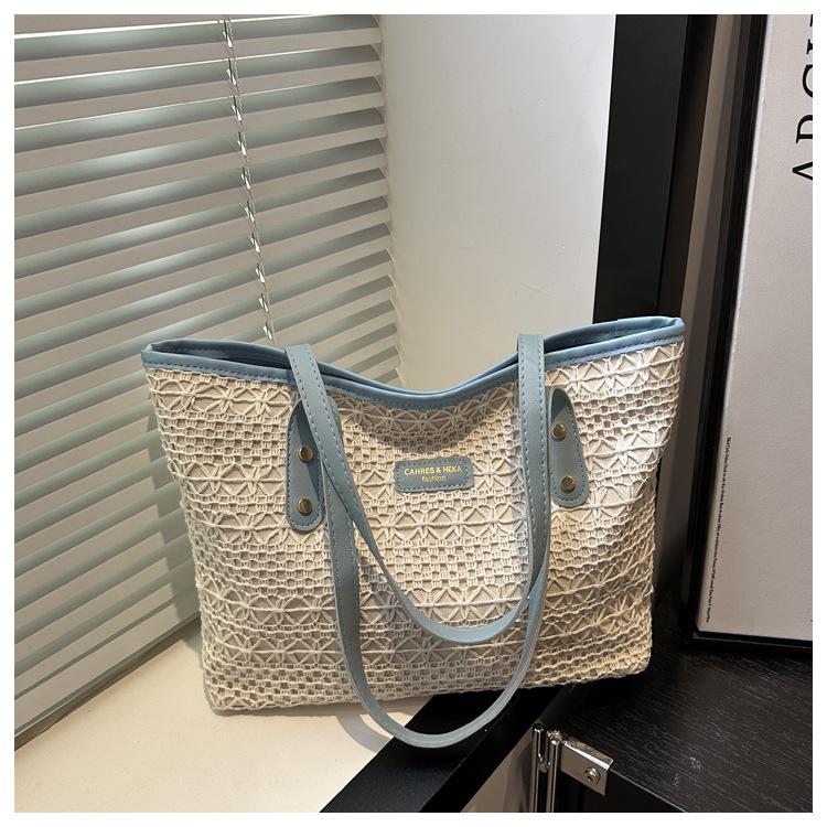 Fresh summer new style fashion design color matching straw woven shoulder underarm bag women