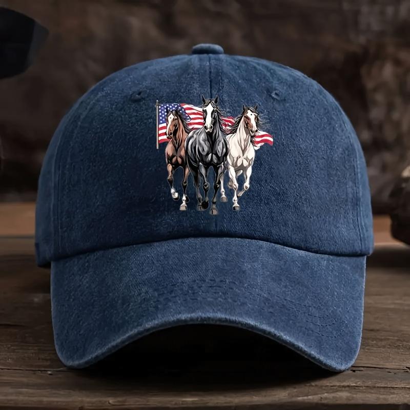 Vintage Amerikanische Flagge Pferde Druck Baseballkappe 100 Viskose Verstellbar Outdoor Schirmmütze 25 g/m²