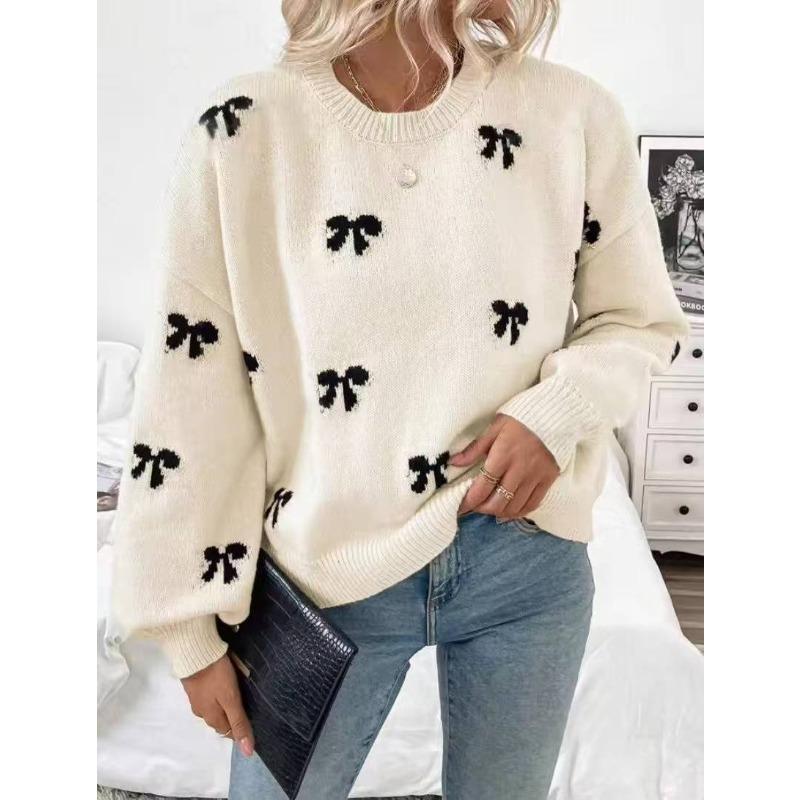 Butterfly Knot Jacquard Knitted Sweater, Autumn Women's Minimalist Design, Women's Sweater