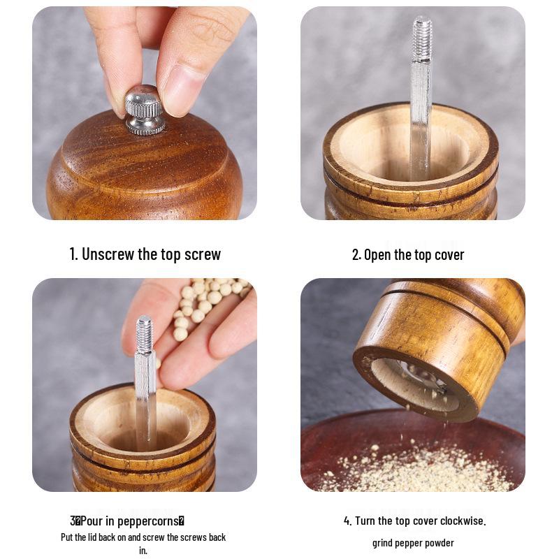 Antique Oak Pepper Grinder: Manual Tool for Peppercorns, Salt & Seasonings.