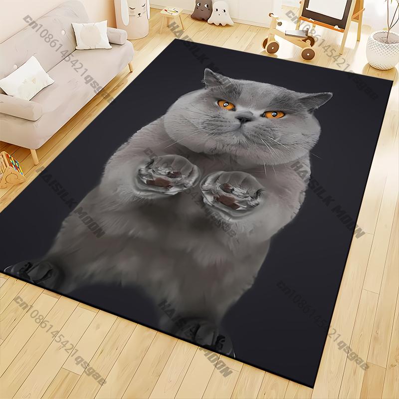 1PC Cute and Handsome Gray Cat Pattern Rugs Living Room Bedroom Carpet Bedside Bathroom Floor Mat Kids Room Non-slip Mat Decor