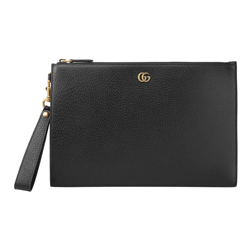 Gucci GG Marmont Logo Oro Pelle Classica Pochette Uomo pochette Nera 475317-DJ20T-1000