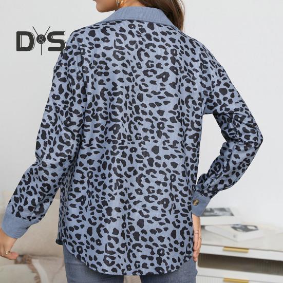 Frauen Frühling Herbst Dünne Hemd Mantel Revers Langarm Einreiher Leopard Patchwork Farbe Lose Fit Jacke Outwear