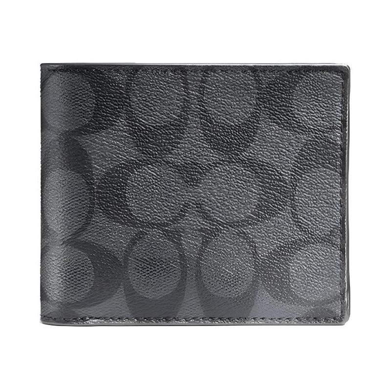 COACH 11 Brand Printed PVC Wallet with Flip Closure Men s Black and Gray Black and gray чёрный