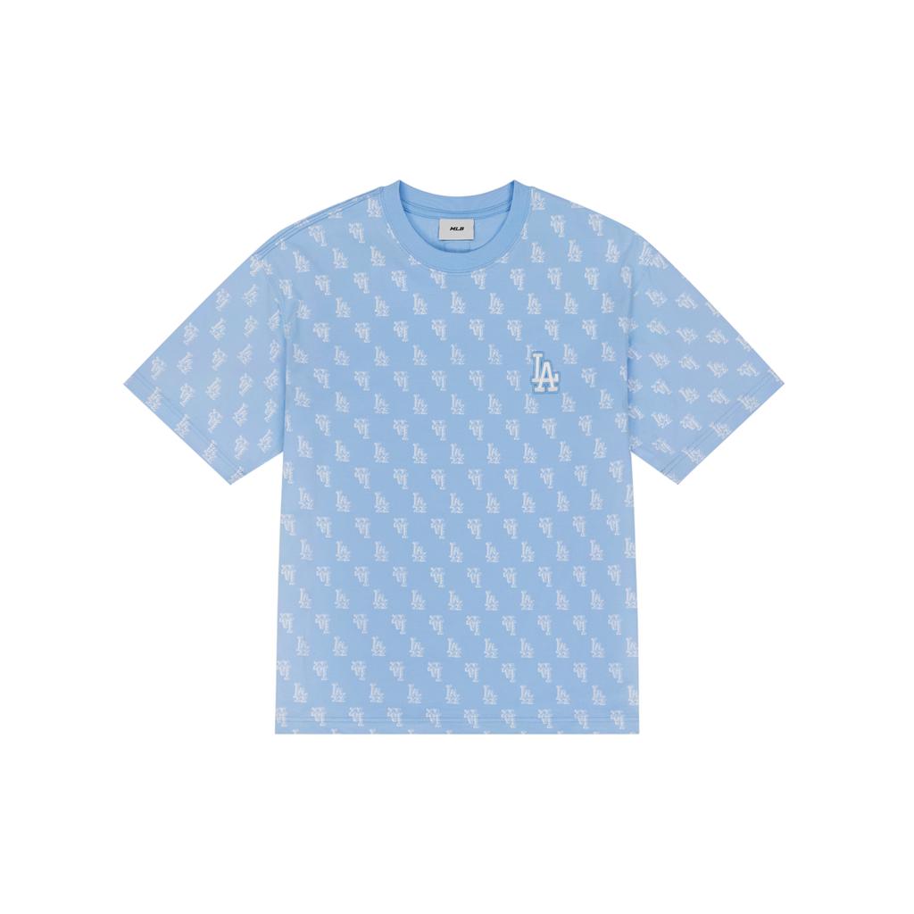 New MLB MONOGRAM Collection Los Angeles Dodgers T Shirt Unisex Sky Blue 3ATSM0243-07SBS