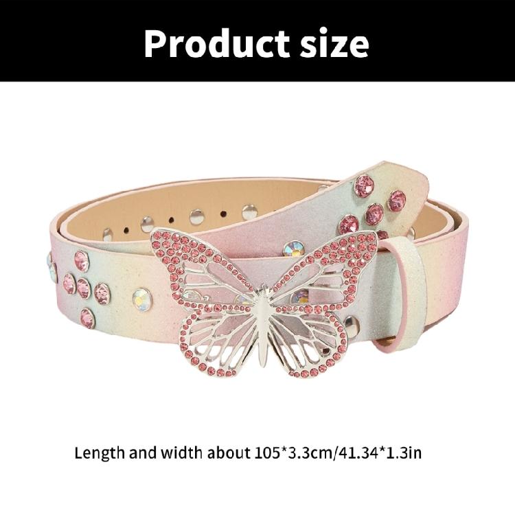 Western Shinning Buckle Belt Butterfly Adjustable Buckle Belt for Skirt Jeans