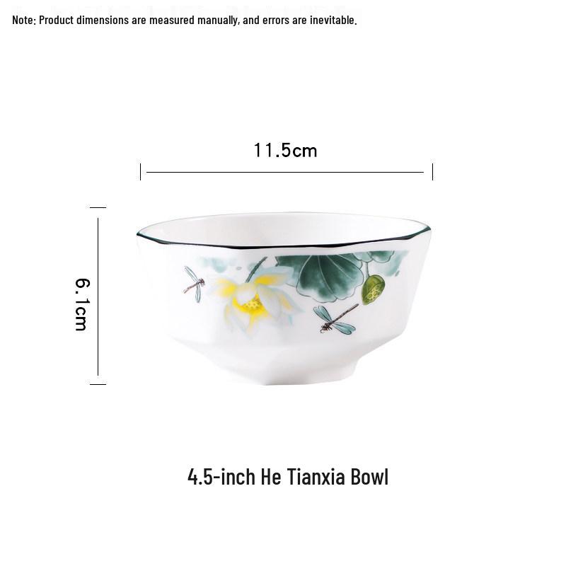 10-Piece Creative Dragonfly Lotus Bowl Set: 2024 New Diamond Rice & Soup Bowls Set of 2 - 4.5-inch Dragonfly Lotus Rice Bowl
