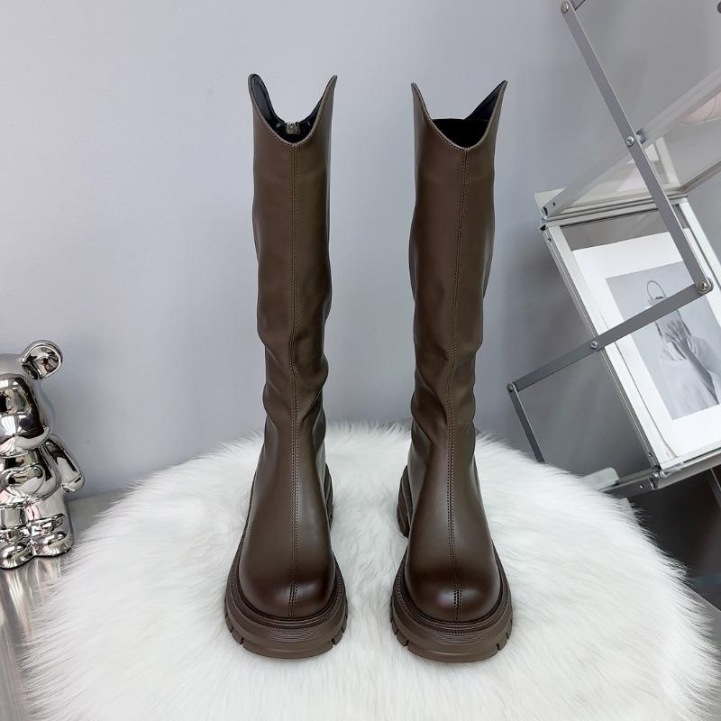 Anti-slip Fleece Long Boots, High-top Thick-soled Height-increasing Boots, Women's Shoes