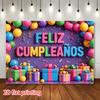 2D Flat Banner, 1 Birthday Party Background Banner, In Spanish, Colorful Balloons, Confetti