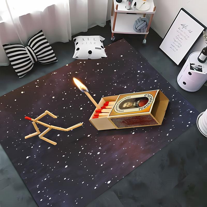 Naughty Matchstick 3D HD Cartoon Area Rug, Rugs Living Room,tapete for Bedroom Sofa Kitchen Doormat Decor,Kids Non-slipFloor Mat