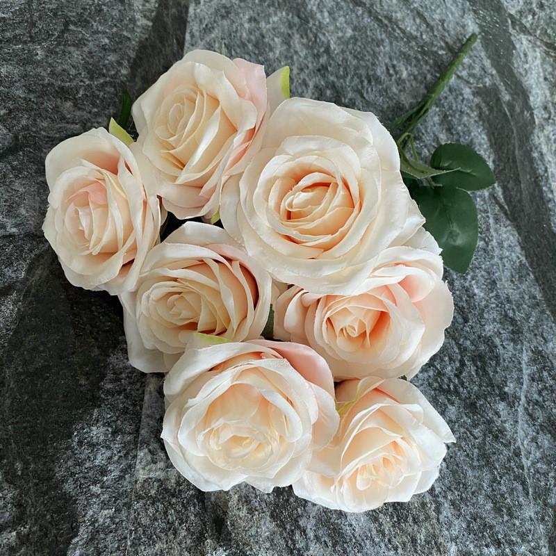 Silk 7 Branch Realistic Artificial Roses Wedding Photography Props Home Decor