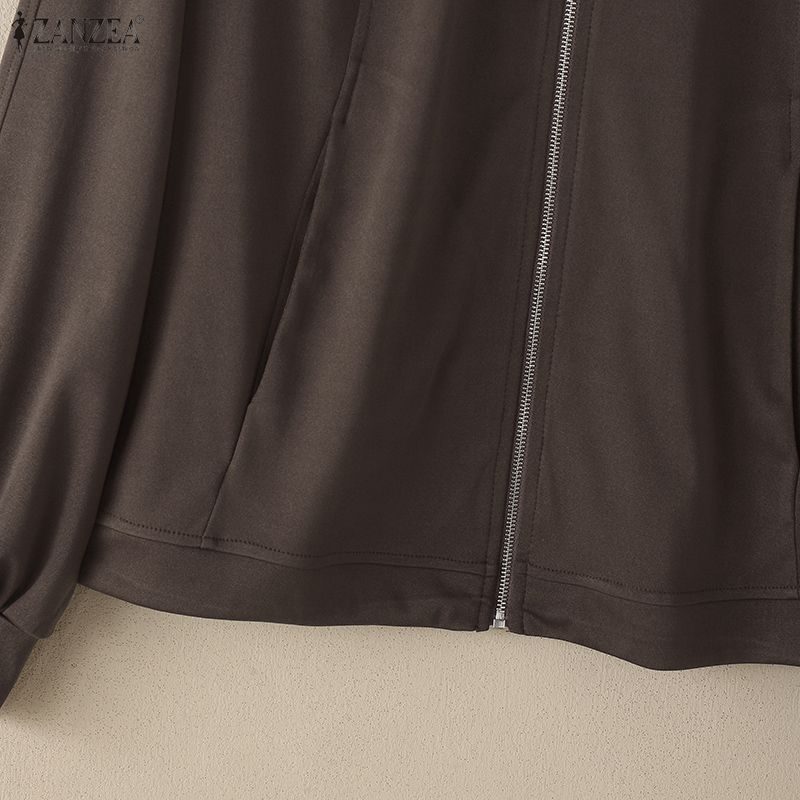 ZANZEA Women Casual Stand Collar Long Sleeve Thin Zipper Jackets