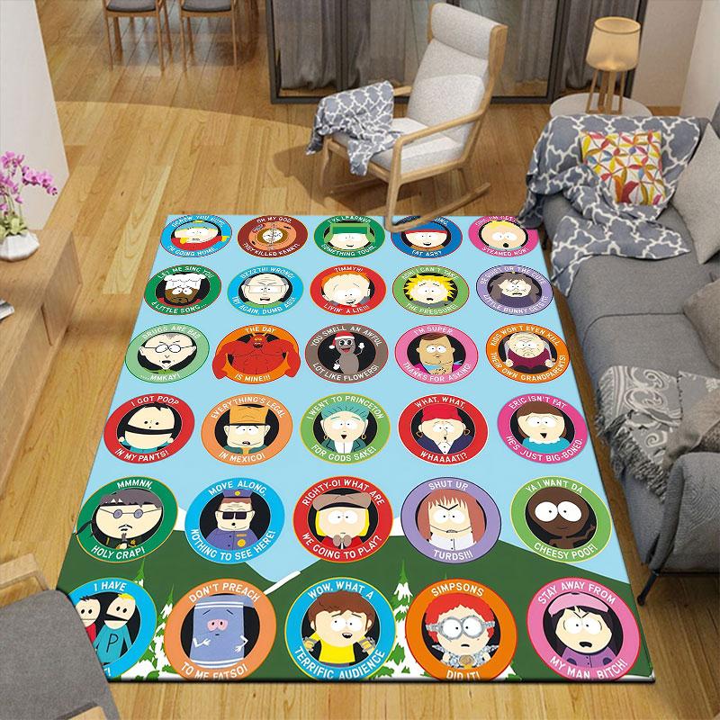 South Park Flannel Printed Carpet, Home Sofa Decoration for Living Room & Bedroom, Non‑Slip Play Flannel Floor Mat for Game Room