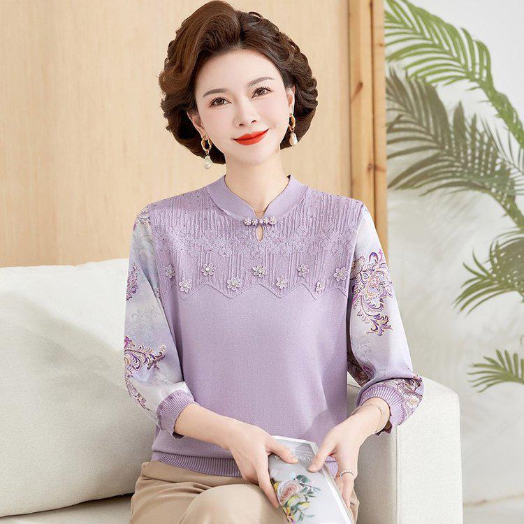 Elegant Lace Trim Women's Thin T-shirt - Spring/Autumn Casual Top for Mothers