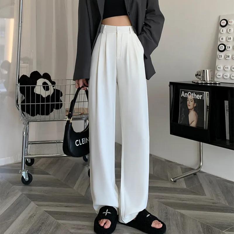 Women's High Waisted Wide Leg White Suit Pants