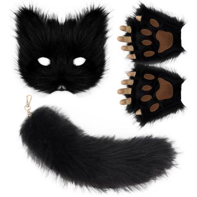 Plush Set with Simulated Fox Mask, Gloves, and Fox Tail Cos Handmade Tools and Accessories