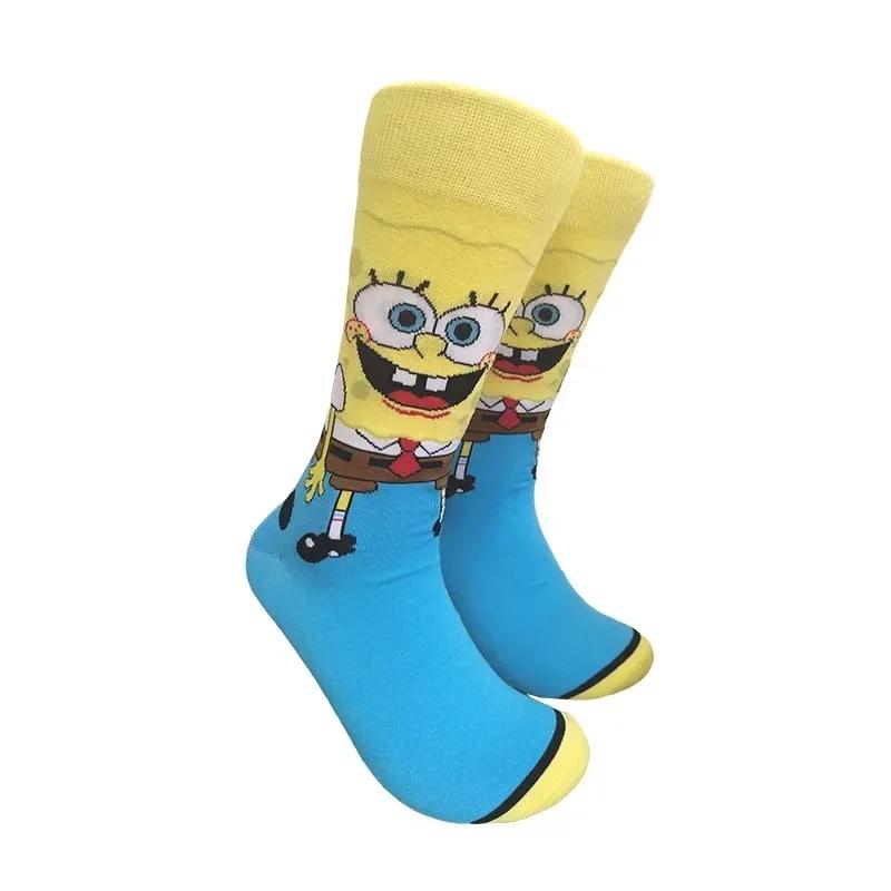 Cute And Charming Cartoon SpongeBob Mid-Calf Socks Man Women Extended Tube Cozy Tide Socks Fall Season Cold Season Cotton Breathable Sports Socks