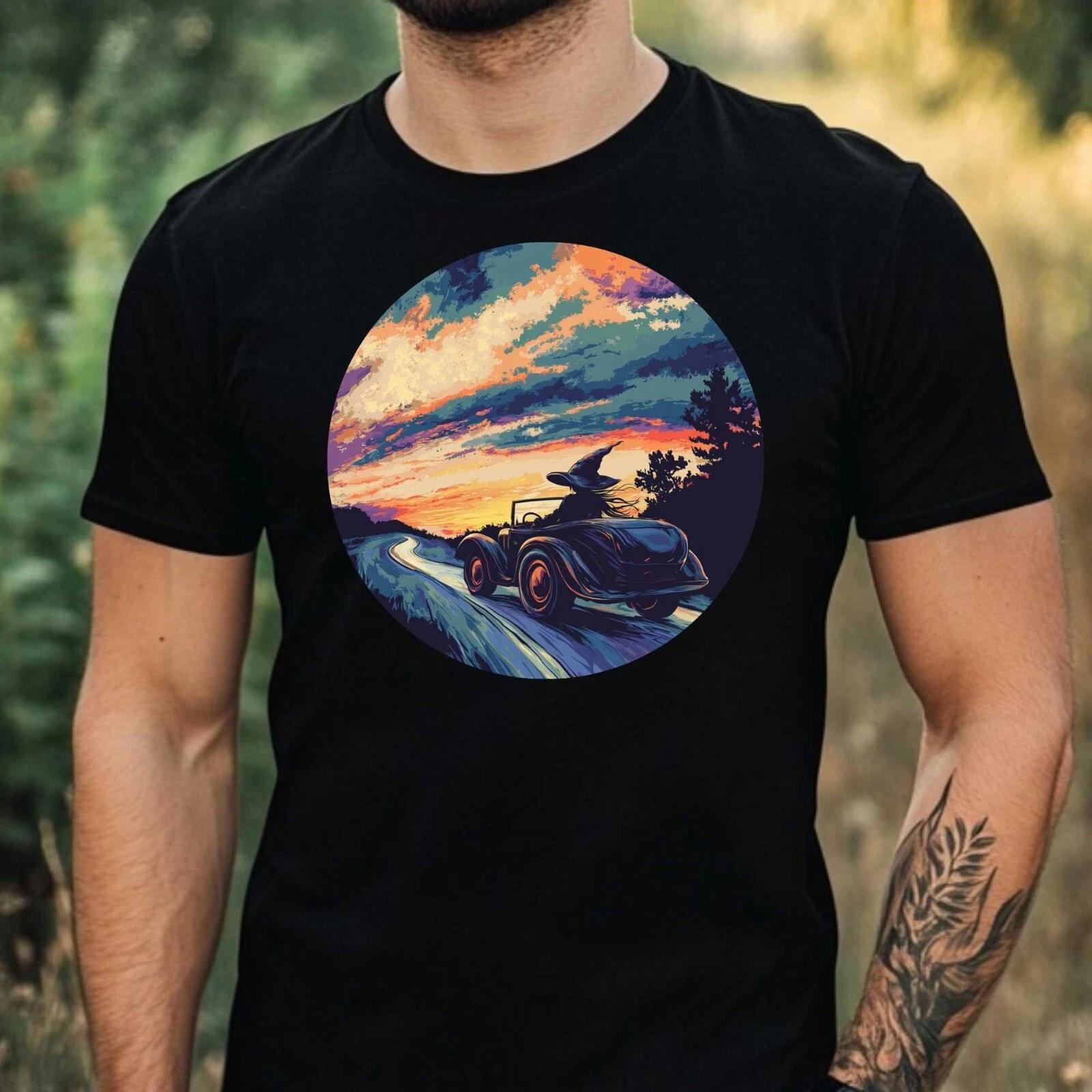 T-Shirt Herren Hexe fährt Auto Motiv Baumwolle Größe XS bis 5XL XL