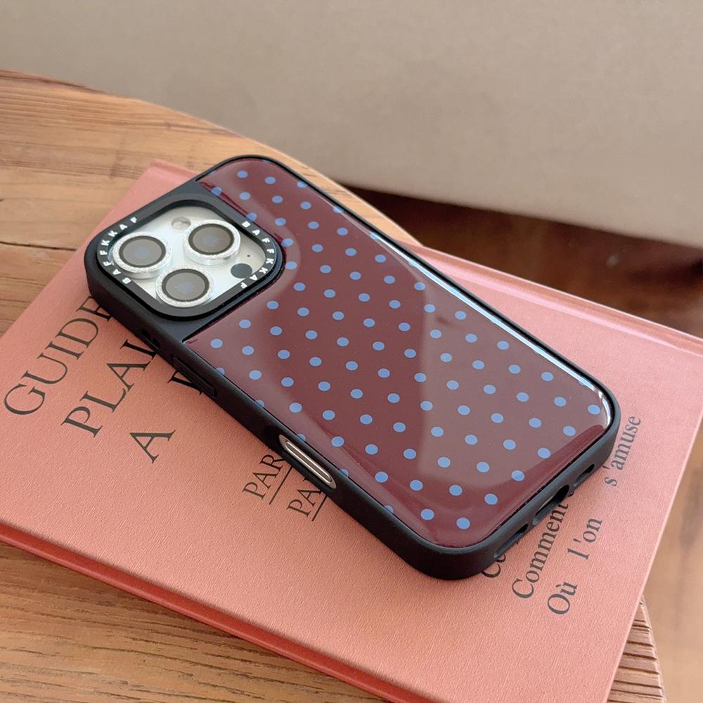 

Ins Wine Red Polka Dots Black Edge Phone Case for IPhone 17 16 14 13 15 Pro Max Shockproof Soft Fashion Wave Point Cover iPhone17 Pro